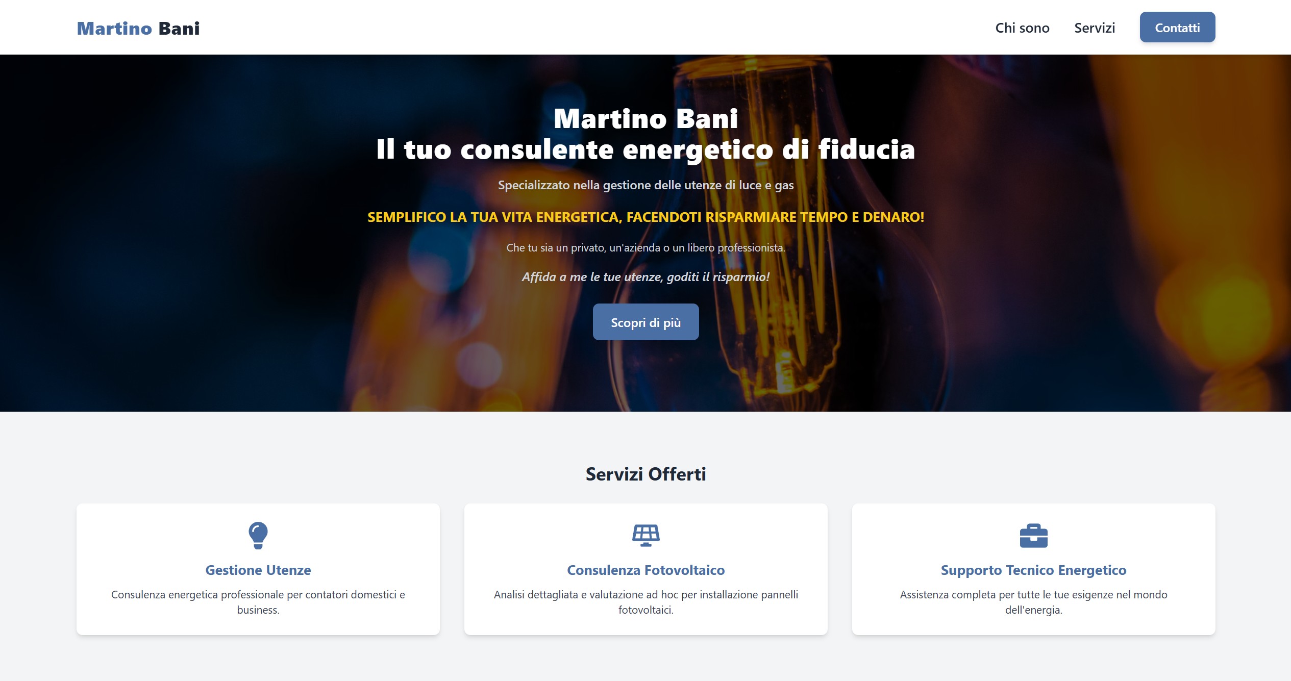 Screenshot del sito di Martino Bani